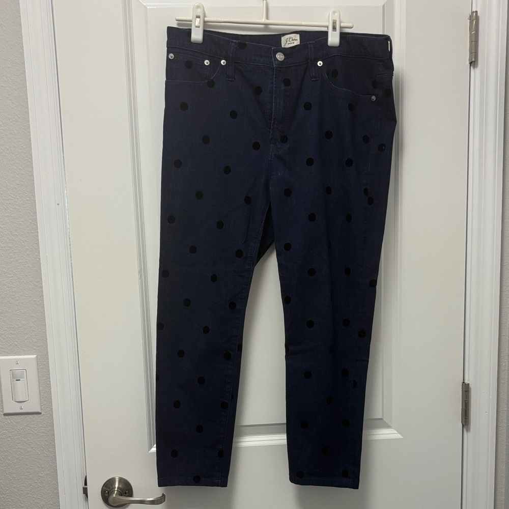 J. Crew Dark Blue Ankle Jeans with Black Dots